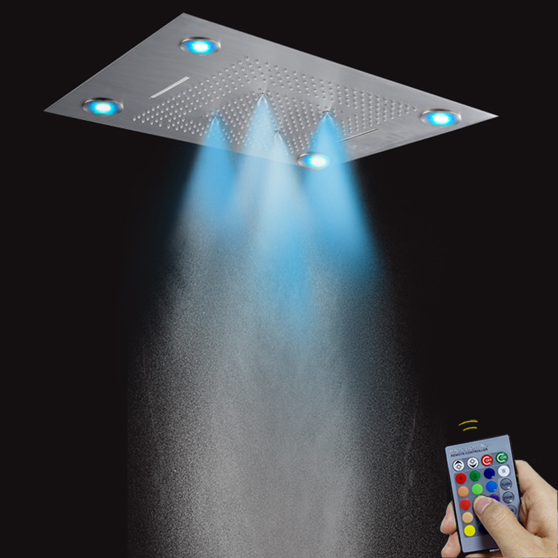 نحى النيكل 80X60 سم الحمام دش صنبور مع LED التحكم عن بعد لوحة الأمطار أخفى دش شلال
