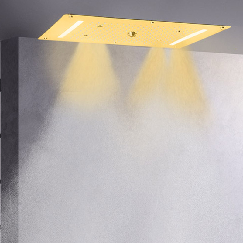 الذهب المصقول 70X38 سم حنفيات دش المطر LED الحمام الفاخر شلال فقاعة التفتيت هطول الأمطار
