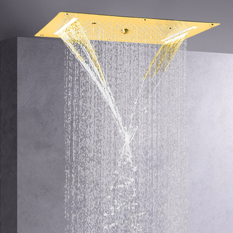 الذهب المصقول 70X38 سم حنفيات دش المطر LED الحمام الفاخر شلال فقاعة التفتيت هطول الأمطار