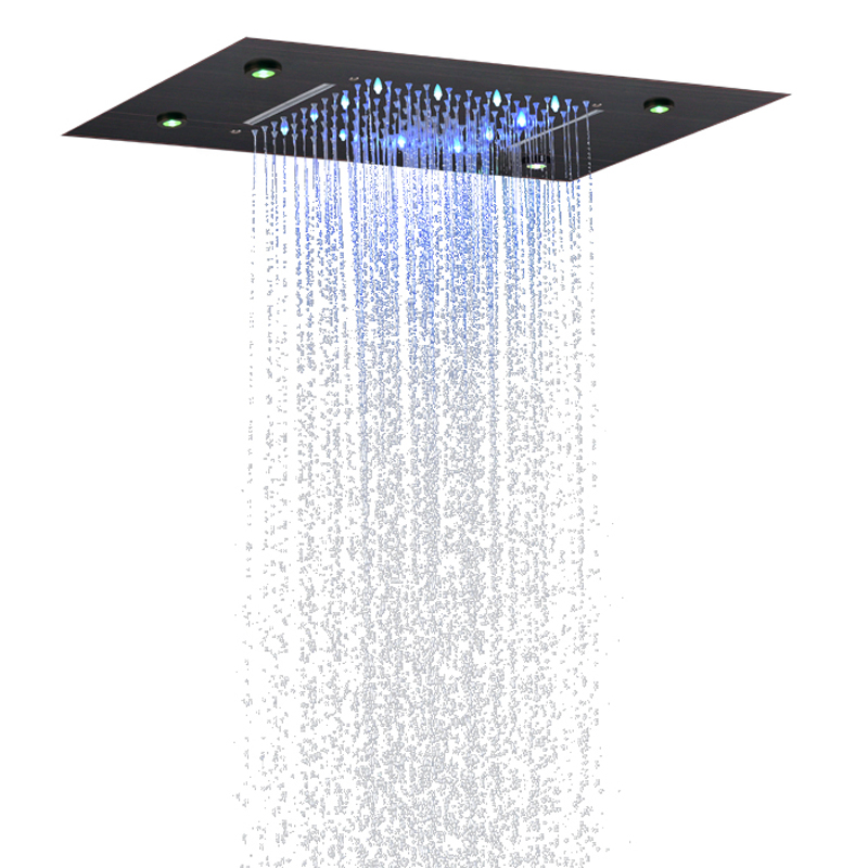 رأس دش برونزي مفروك بالزيت 50 × 36 سم LED حمام ثنائي الوظيفة شلال هطول الأمطار مع 3 درجات حرارة متغيرة اللون