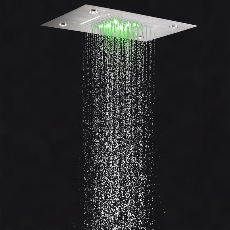 الموضة نحى النيكل 50X36 سم دش خلاط LED 7 ألوان الحمام ثنائي الوظيفة أنظمة شلال الأمطار