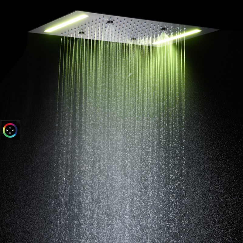 دش المطر الأسود ماتي 50X36 سم دش صنبور 7 ألوان LED الحمام أخفى ثنائية الوظيفة هطول الأمطار التفتيت