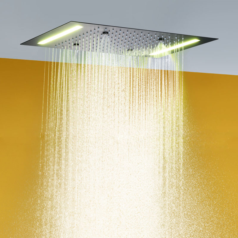 دش المطر الأسود ماتي 50X36 سم دش صنبور 7 ألوان LED الحمام أخفى ثنائية الوظيفة هطول الأمطار التفتيت