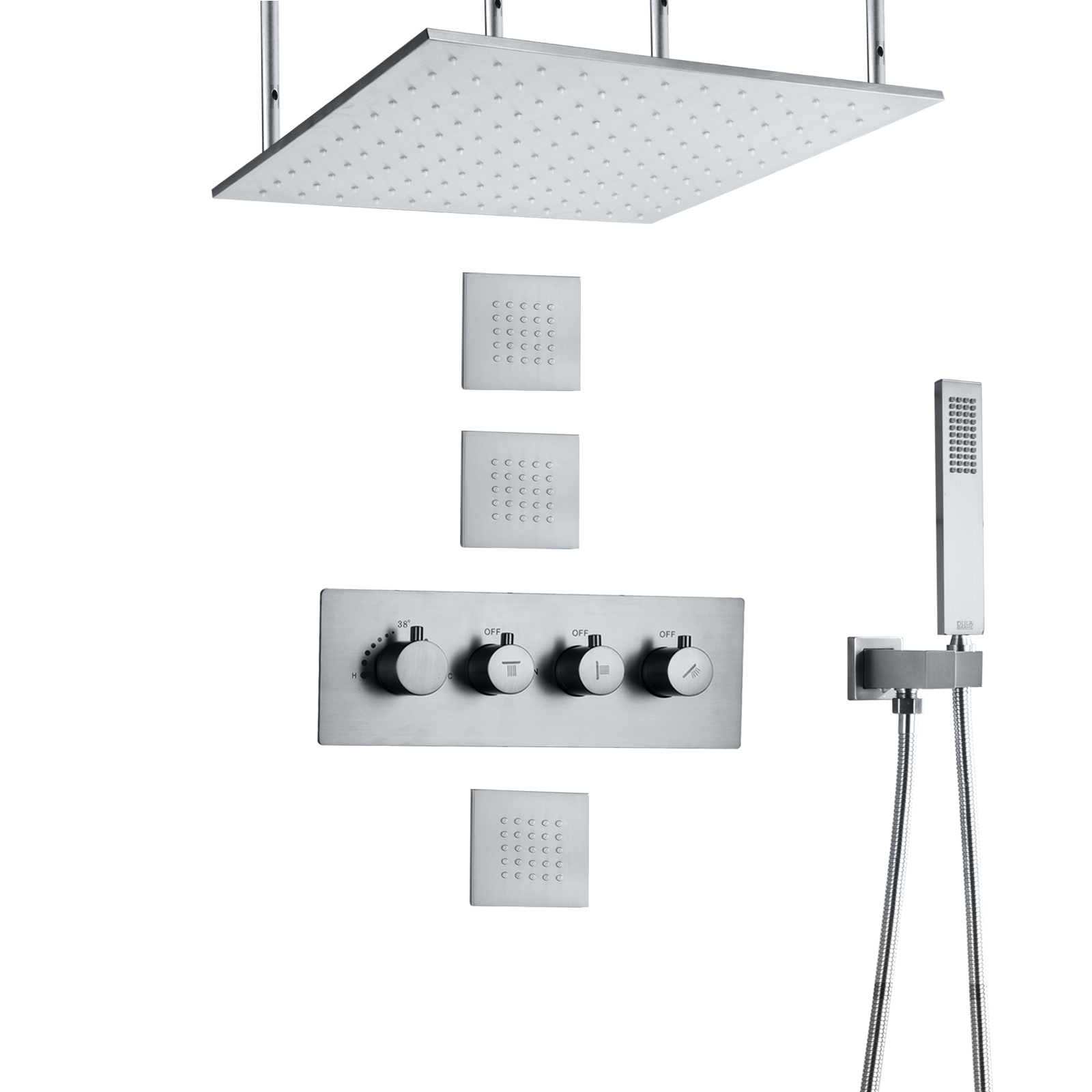 نظام دش حمام LED من النيكل المصقول ثرموستاتي للأمطار 3 طرق للاستحمام باليد