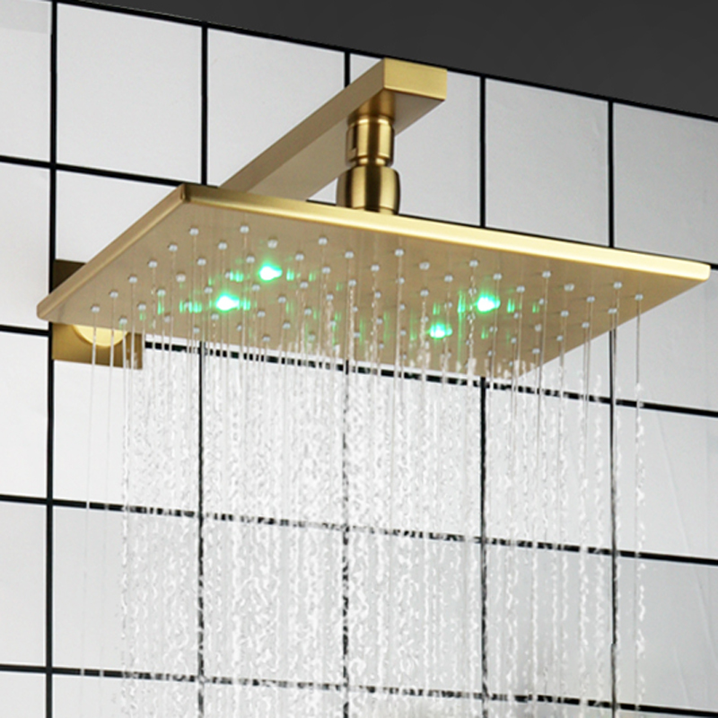 نحى الذهب حمام الحنفيات 28X18CM دش رئيس LED 3 درجة حرارة اللون تغيير الحمام جدار جبل دش الأمطار