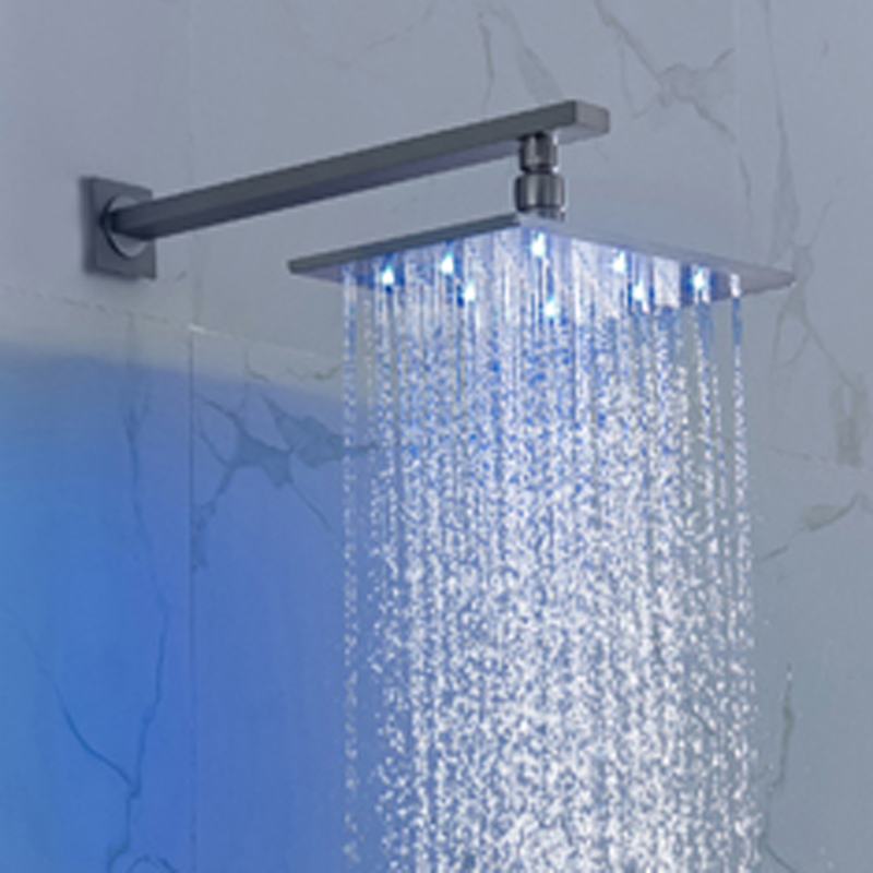 رأس دش من النيكل المصقول 28 × 18 سم LED 3 درجات حرارة ملونة متغيرة للحمام على الحائط ودش هطول الأمطار