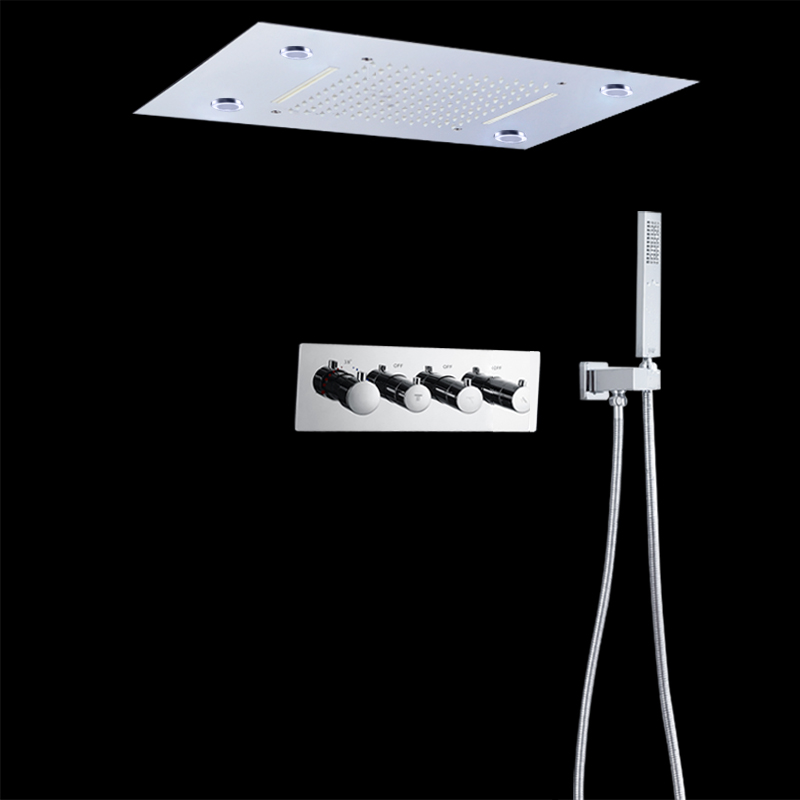 الكروم متعددة الوظائف الملونة LED رأس دش نظام شلال الأمطار دش ثرموستاتي صنبور مجموعة