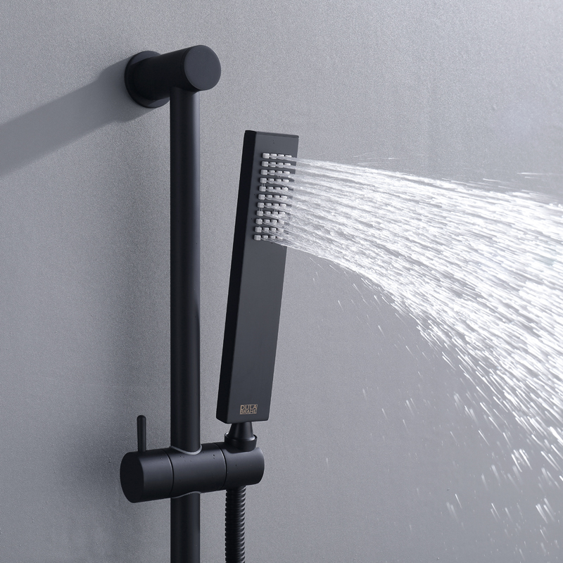 ماتي الأسود حمام ودش مجموعة الحنفيات الفاخرة LED نظام دش ثرموستاتي 14X20 بوصة إخفاء شلال رأس دش المطر