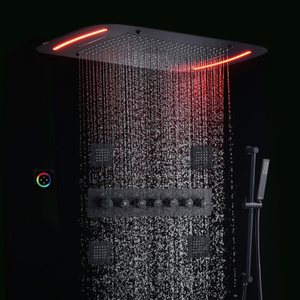 دش مطري أسود غير لامع مقاس 71 × 43 سم LED حمام ثرموستاتي دش مخفي مع دش سبا هيدرو جت