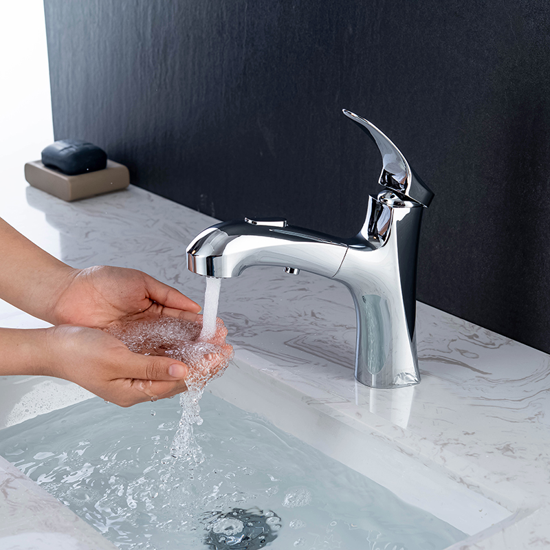 الكروم المصقول بالوعة خلاط صنبور الحمام مقبض واحد حوض صنبور كامل خارج وظائف المياه المزدوجة رئيس المعاصرة