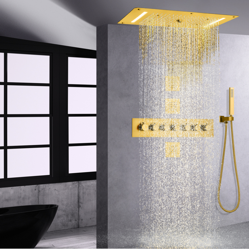 نحى الذهب ترموستاتي LED 700X380 ملم نظام دش مخفي دش خلاط تدليك شلال الأمطار