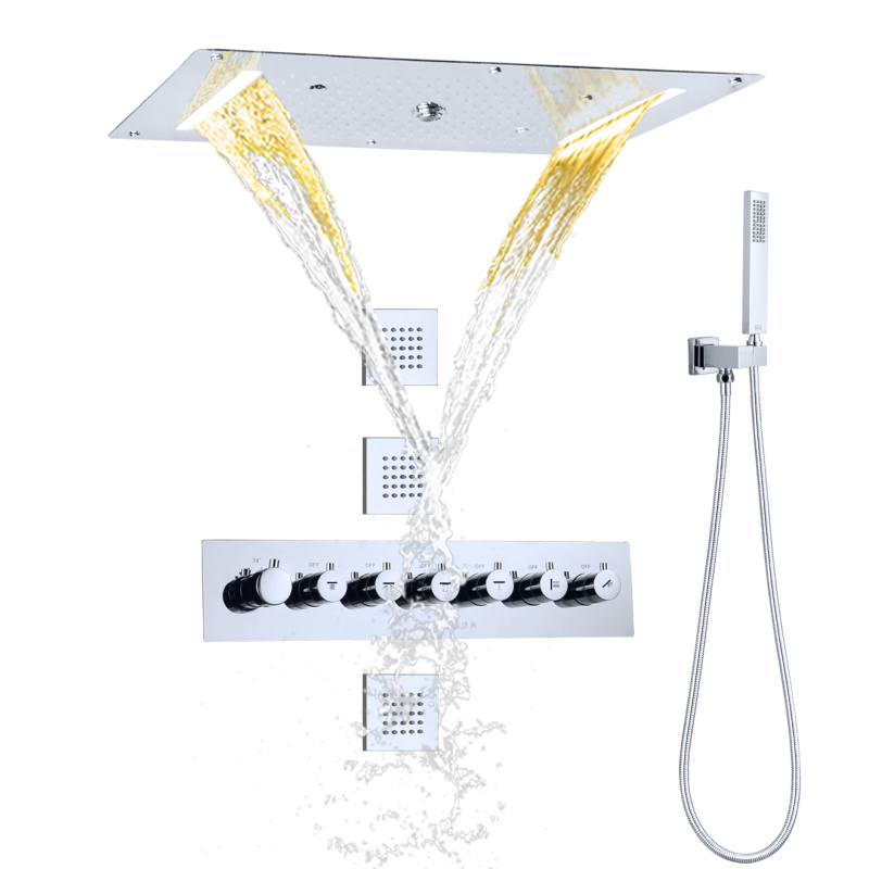 مجموعة صنبور دش ترموستاتي من الكروم 700 × 380 مم LED حمام فاخر شلال الأمطار