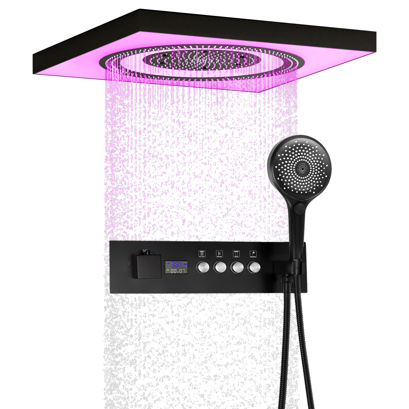 LED رأس دش المطر رذاذ حوض الاستحمام مجموعة أخفى الخيالة دش خلاط دش مقبض صمام