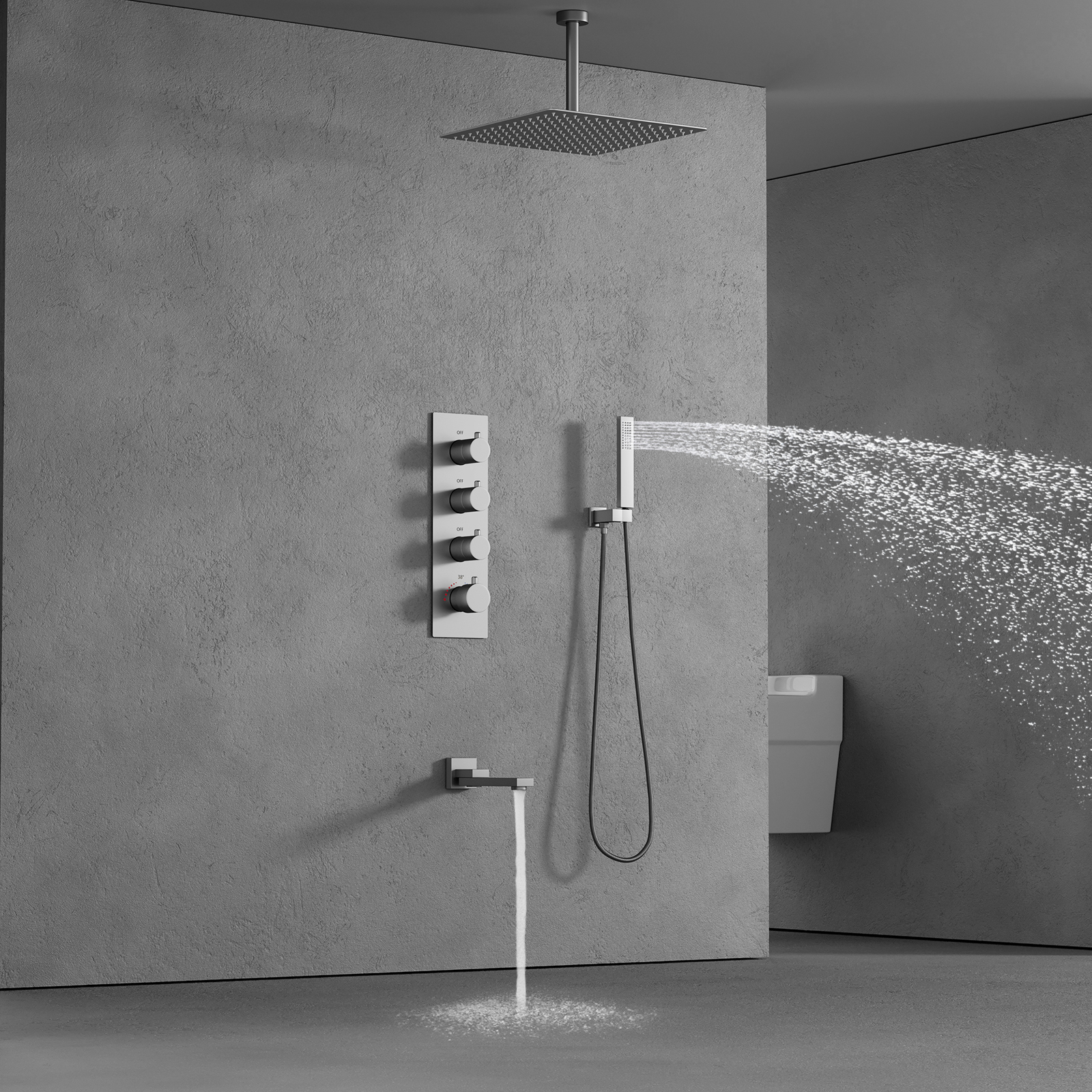 مجموعة خلاط دش مثبت على السقف، مجموعة خلاط دش فاخر للحمام، رأس دش الأمطار مع جهاز محمول باليد
