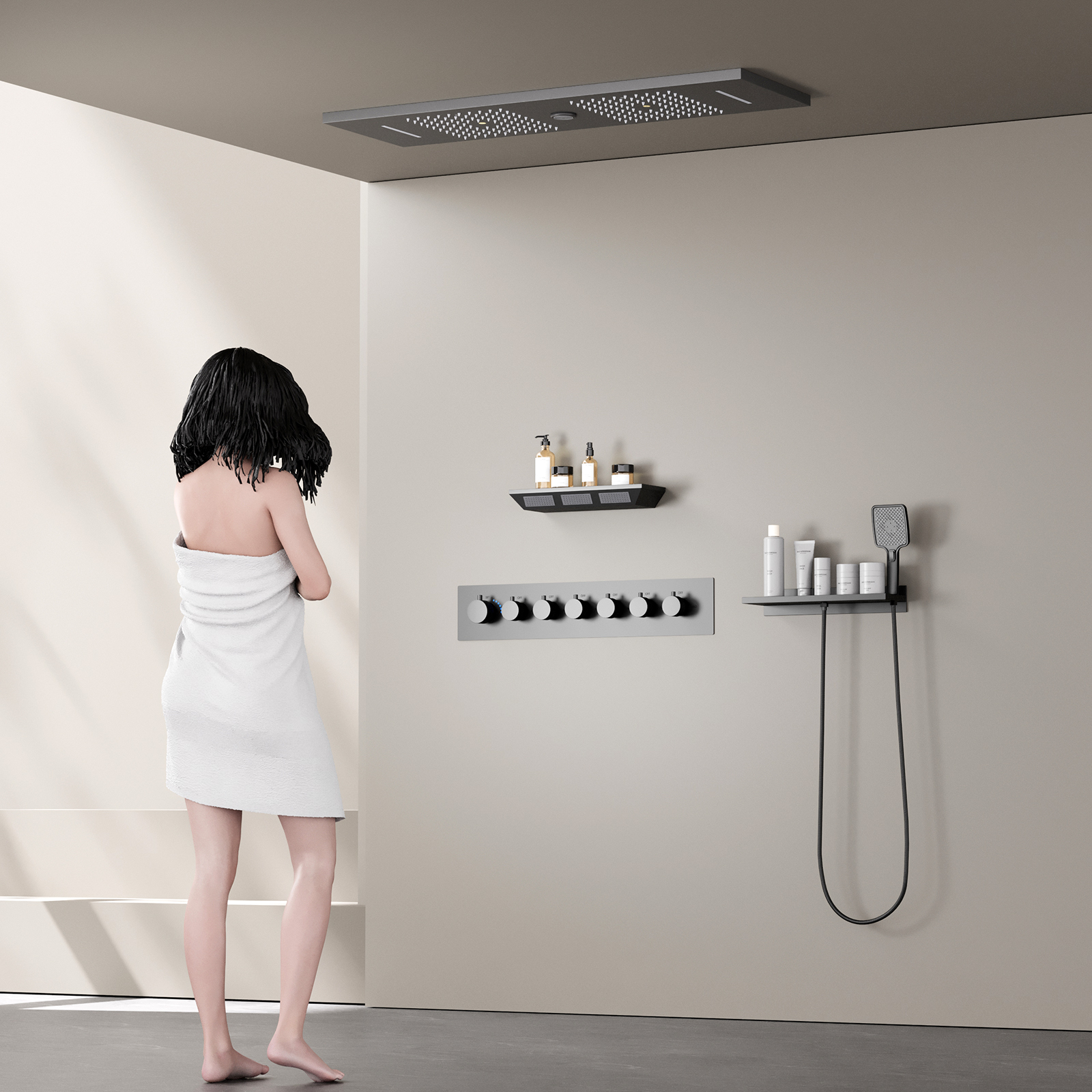 رأس دش مع ضوء LED متغير اللون