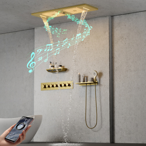 الحمام صغار شلال دش ثرموستاتي صنبور مع دش الجسم رأس دش والموسيقى وظيفة دش المطر LED رأس دش
