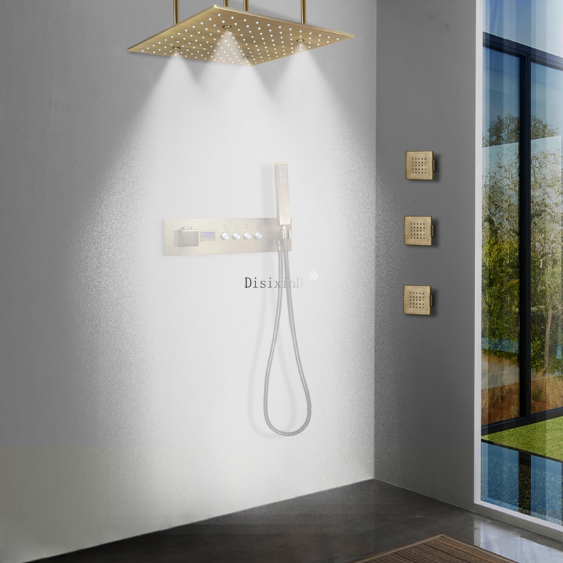 الحمام الفاخر 40*40 سنتيمتر المطر ضباب التحكم في درجة الحرارة الملونة المطر LED رأس دش مع شاشة LED رقمية