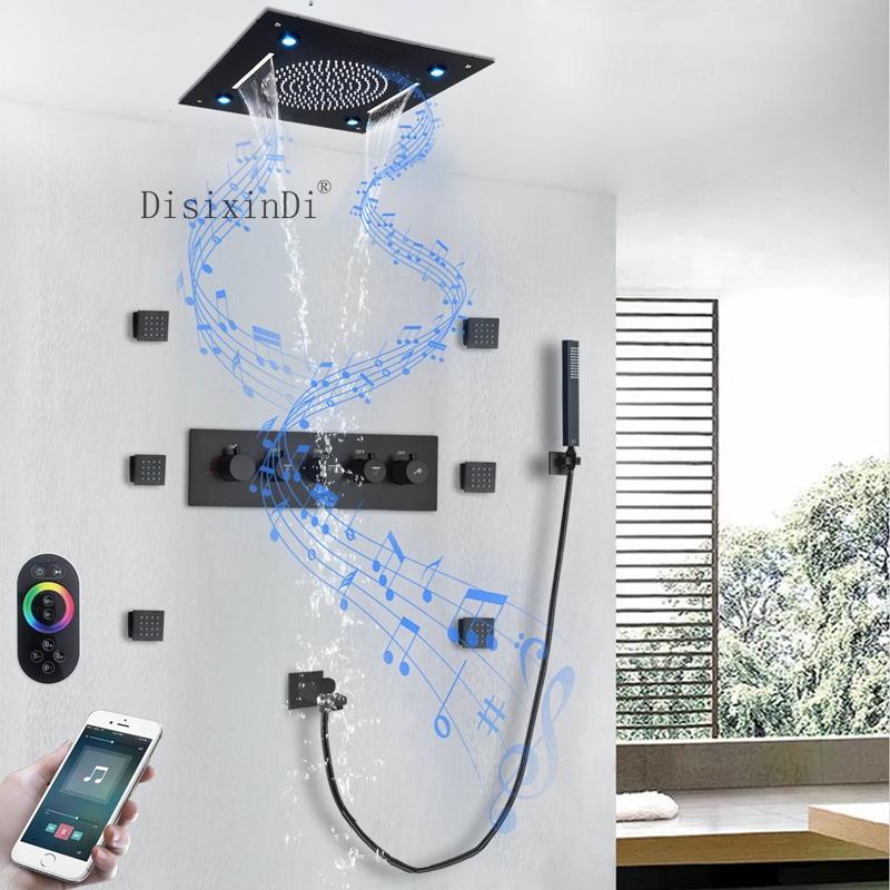 السقف جزءا لا يتجزأ من دش مجموعة 400*400 مللي متر LED دش رئيس مع سماعة موسيقية 5*5 سنتيمتر الجسم جت ثرموستاتي الحمام أدوات دش