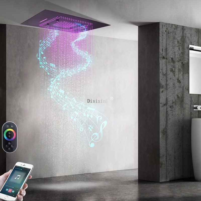 شلال LED رأس دش مع مكبرات صوت الموسيقى 600*800 مللي متر سقف المطر دش شلال تدليك الحمام دش خلاط