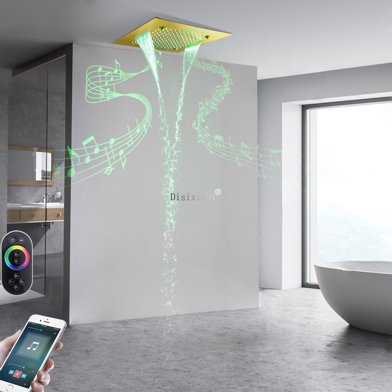 SUS304 الفولاذ المقاوم للصدأ 20 بوصة LED رأس دش مع مكبرات صوت الموسيقى مطر ضبابي وشلال دش سقف نظام دش مدمج
