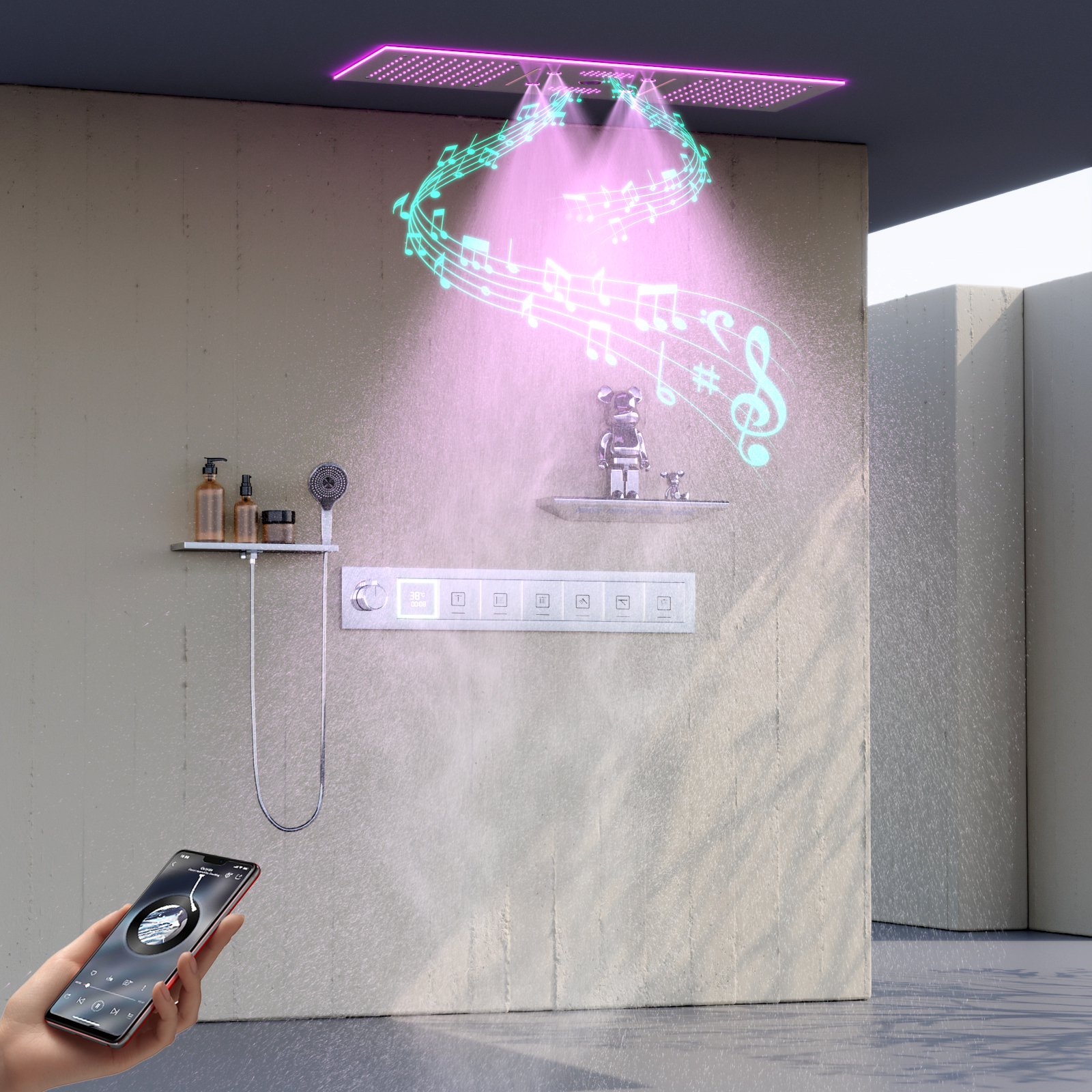 رأس دش بإضاءة LED مع مكبر صوت