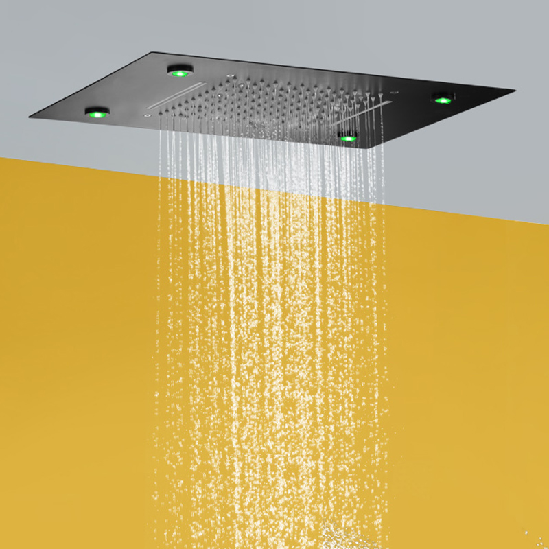 ماتي الأسود دش خلاط 50X36 سم LED 7 ألوان الحمام ثنائي الوظيفة شلال الأمطار مع 3 درجة حرارة اللون المتغيرة