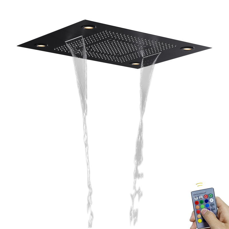 ماتي الأسود 80X60 سم الحمام دش خلاط مع التحكم LED لوحة التحكم عن بعد هطول الأمطار دش شلال التفتيت الأمطار