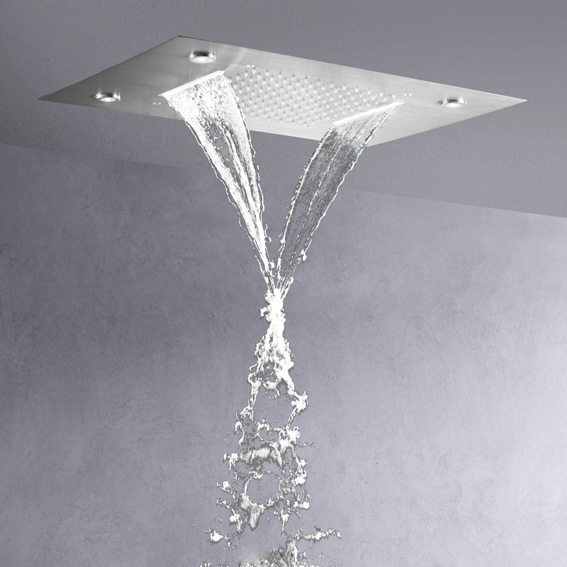 الموضة نحى النيكل 50X36 سم دش خلاط LED 7 ألوان الحمام ثنائي الوظيفة أنظمة شلال الأمطار