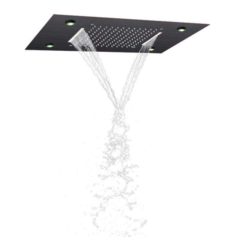 رأس دش مطلي بالزيت 50 × 36 سم LED للحمام ثنائي الوظيفة شلال هطول الأمطار مع 3 درجات حرارة متغيرة اللون