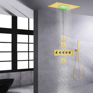 مجموعة دش ثرموستاتي باللون الذهبي المصقول مقاس 14 × 20 بوصة LED دش شلال للحمام الحديث