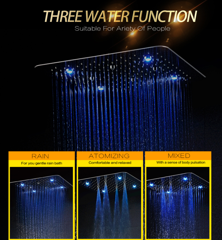 النمط الأوروبي الكروم المصقول 50X50 سم دش الحنفيات LED الحمام ثنائي الوظيفة هطول الأمطار التفتيت دش