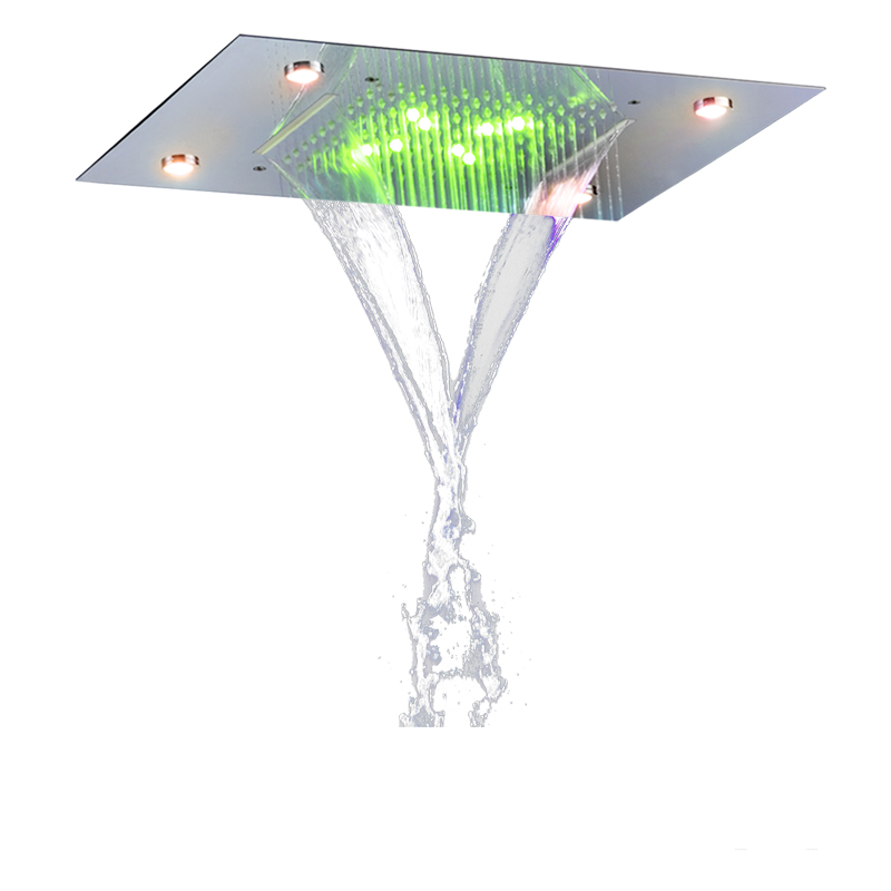 النمط الأوروبي الكروم المصقول 50X36 سم دش خلاط 7 ألوان LED الحمام ثنائي الوظيفة شلال الأمطار