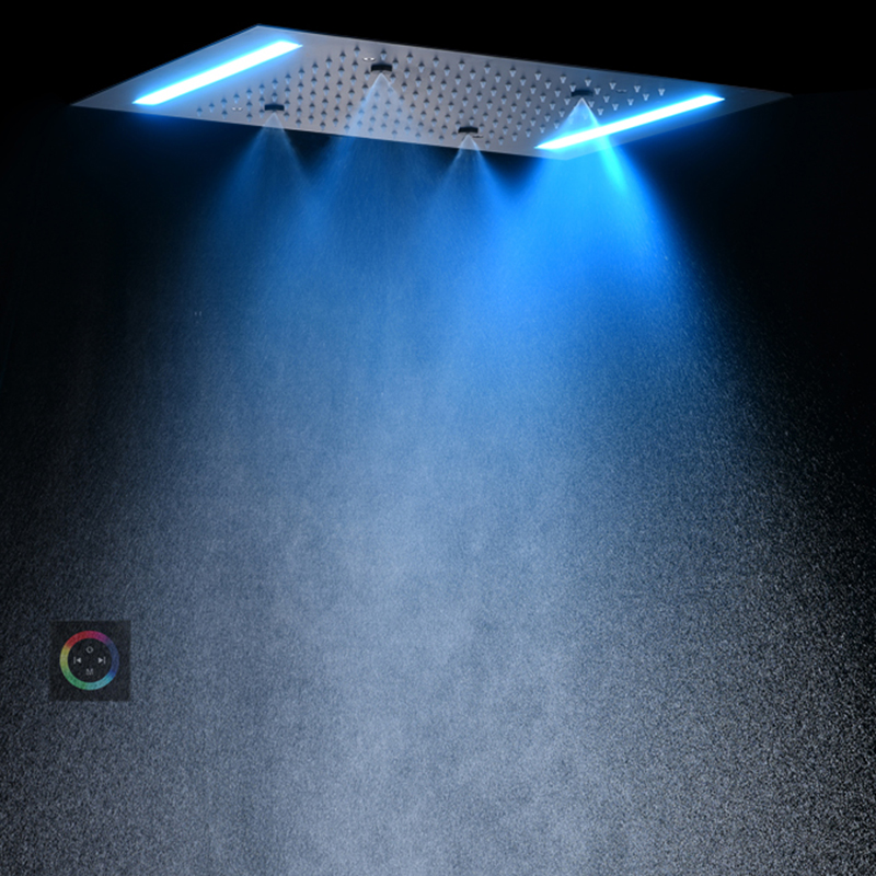 دش المطر الأسود ماتي 50X36 سم دش صنبور 7 ألوان LED الحمام أخفى ثنائية الوظيفة هطول الأمطار التفتيت