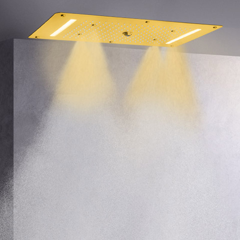خلاط دش ذهبي ناعم مقاس 70 × 38 سم LED فاخر للحمام متعدد الوظائف فقاعة تفتيت شلال الأمطار