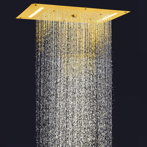 خلاط دش ذهبي ناعم مقاس 70 × 38 سم LED فاخر للحمام متعدد الوظائف فقاعة تفتيت شلال الأمطار