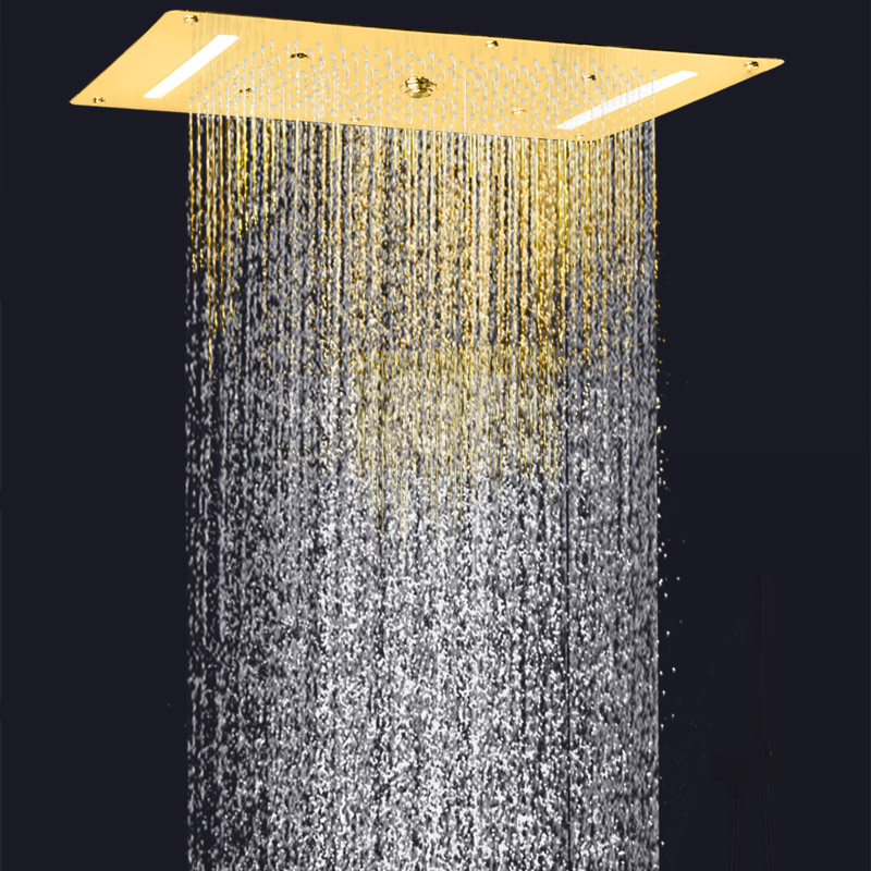 فاخر الذهب المصقول دش الحنفيات 70X38 سم LED الحمام شلال هطول الأمطار التفتيت فقاعة غرفة استحمام وتدليك