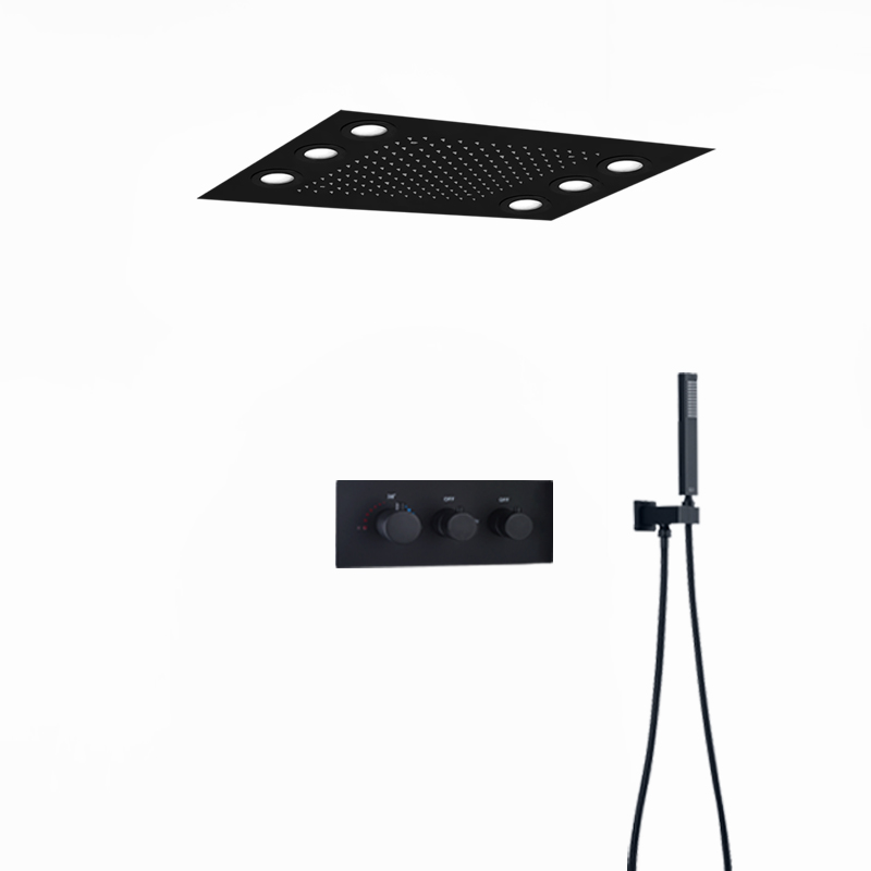 مات الأسود 360x500 ملليمتر LED سقف الأمطار دش رئيس السقف راحة ترموستاتي وظيفتين خلاط دش مجموعة