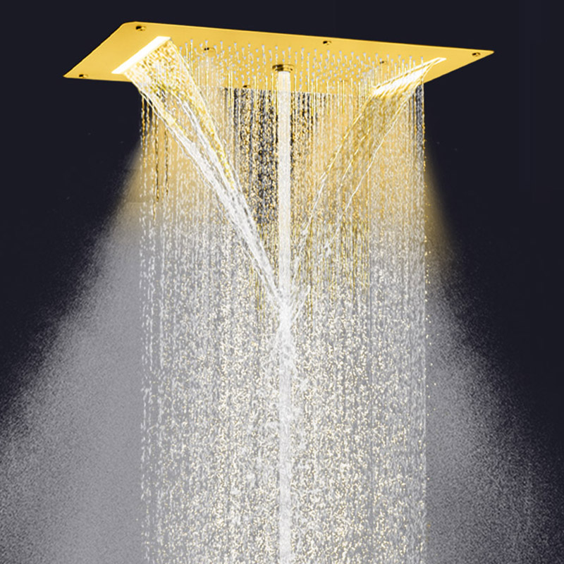 فاخر نحى الذهب رأس دش 70X38 سم LED الحمام متعدد الوظائف شلال هطول الأمطار التفتيت فقاعة دش
