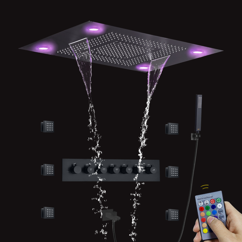 حمام فاخر 600*800 ملم LED متعدد الوظائف خلاط ثرموستاتي ستارة المطر شلال ضباب الجانب رذاذ هطول الأمطار دش مجموعة