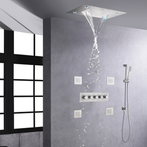 إخفاء صنبور دش ثرموستاتي مجموعة 14 × 20 بوصة شلال ورأس دش سقف الأمطار مع أضواء LED اللون