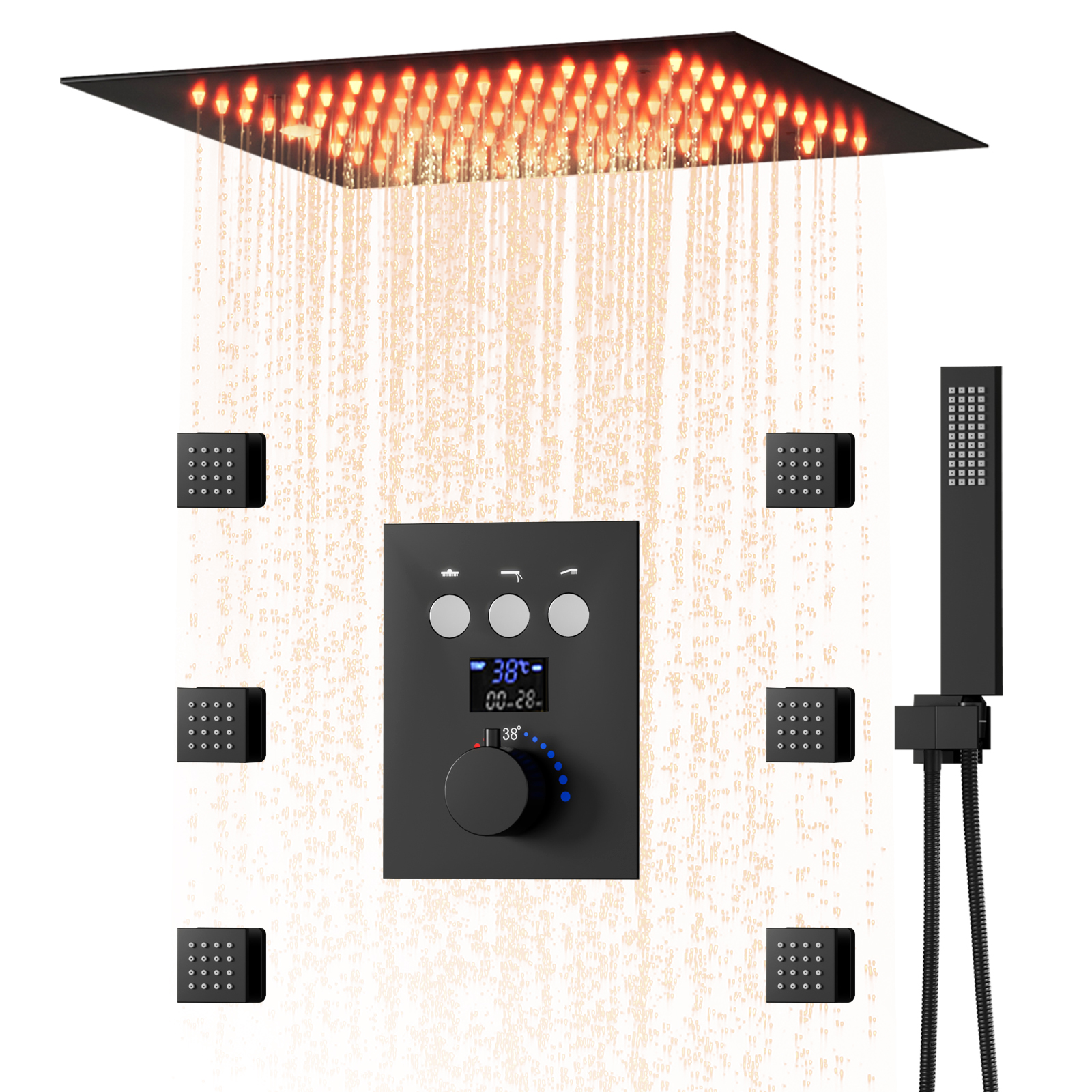 ترموستات 64 لون LED نظام دش المطر 3 أزرار وظيفة العرض الرقمي مجموعة صمامات الدش الصنبور
