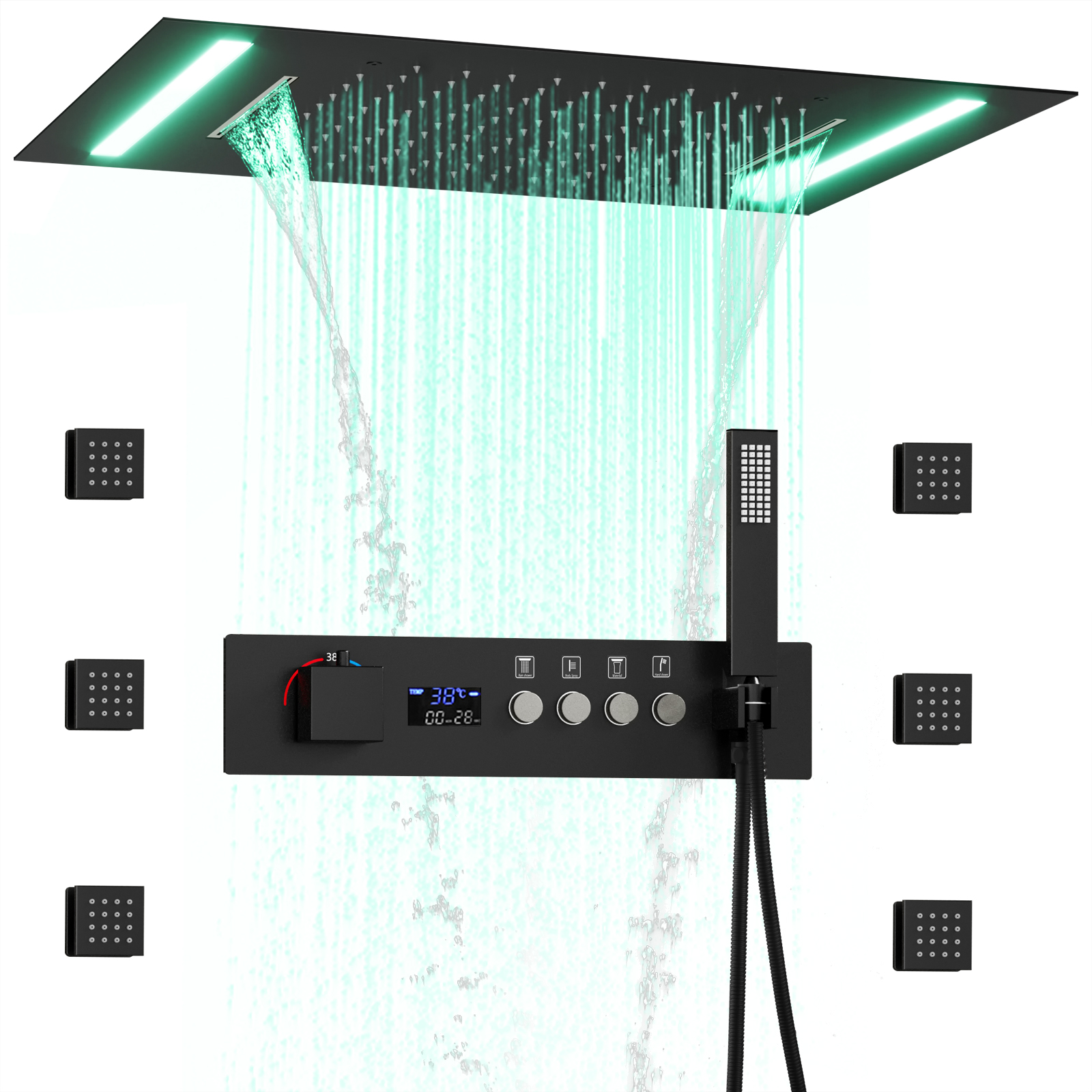 الحمام الحديث LED دش رئيس 500*360 مللي متر دش المطر شلال السقف نوع صمام دش ثرموستاتي مجموعة