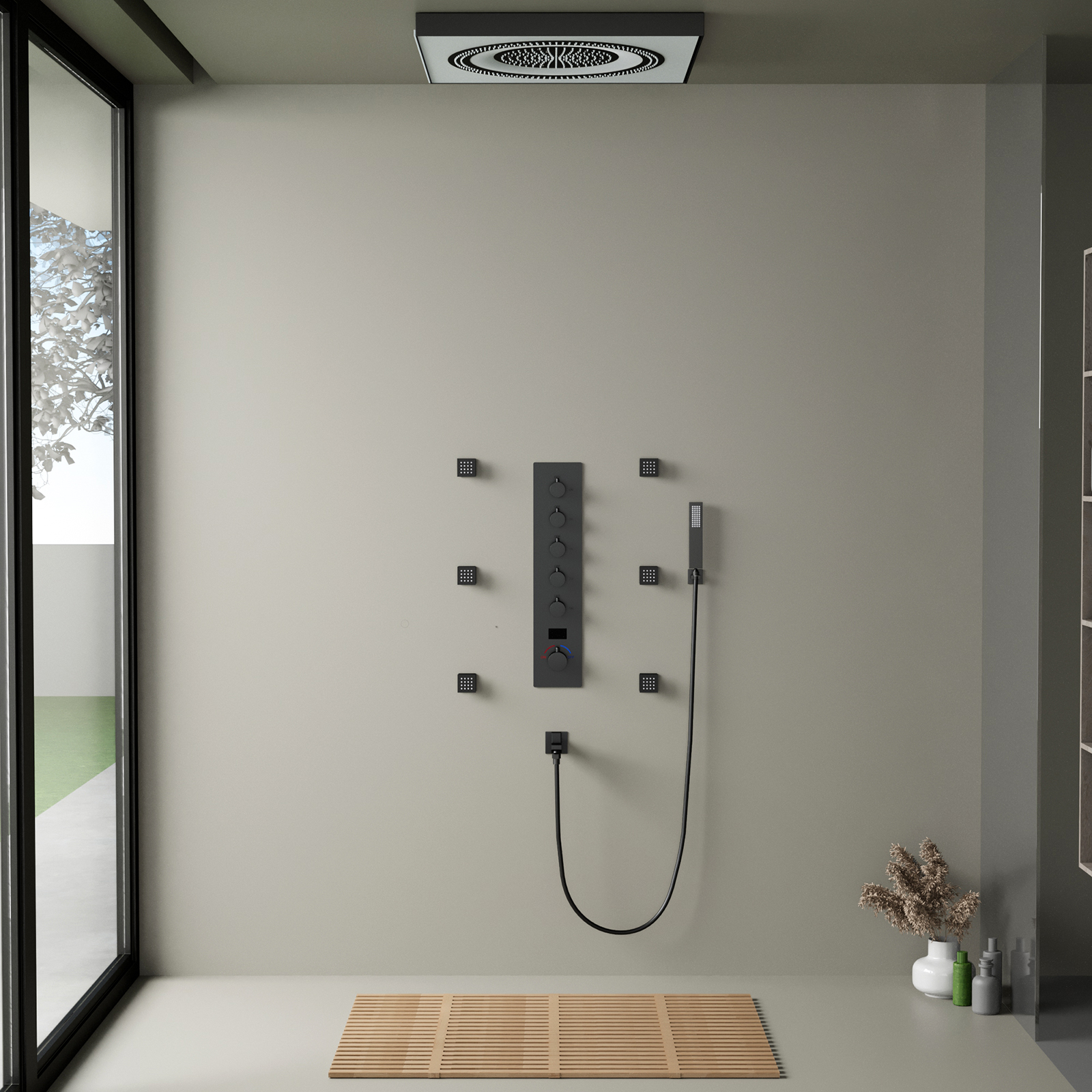 LED متعددة الوظائف صمام دش هجين مجموعات رأس دش ثرموستاتي