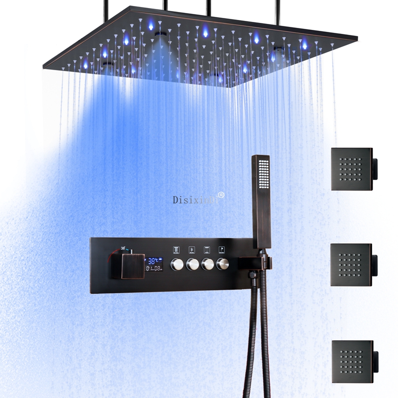 LED درجة حرارة ثابتة شاشة ديجيتال دش صنبور مجموعة الحمام 16 بوصة المطر ضباب LED رأس دش مع طائرة تدليك