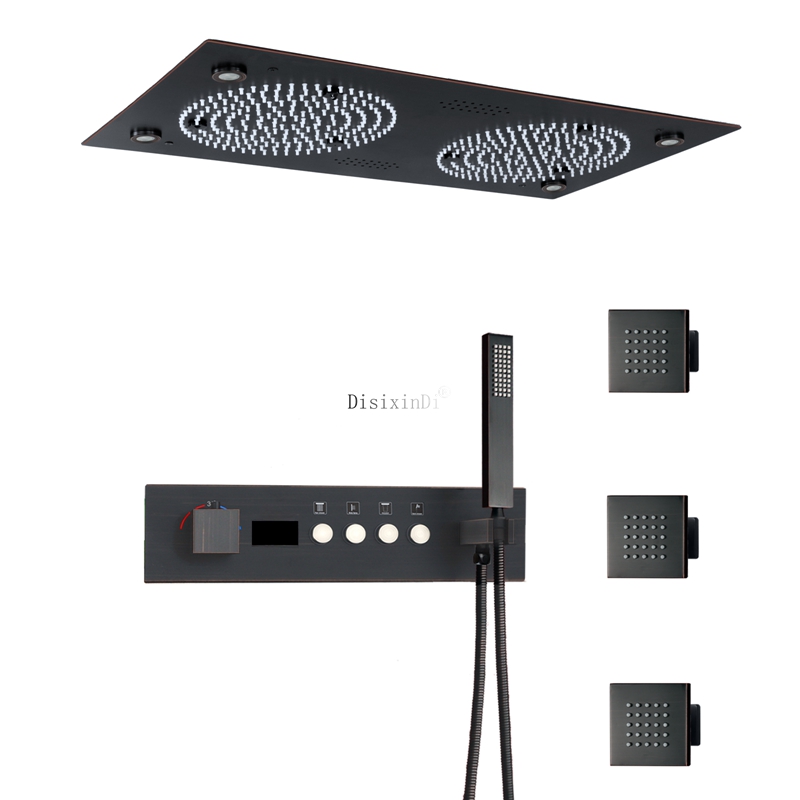 رأس دش LED مع صوت موسيقى، 4 وظائف، شاشة ديجيتال، صمام خلاط دش ثرموستاتي، مجموعة دش مزدوجة